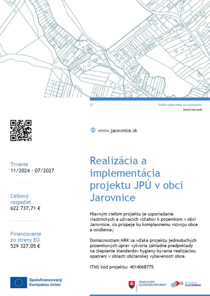 Realizácia a&nbsp;implementácia projektu pozemkových úprav v&nbsp;obci Jarovnice
